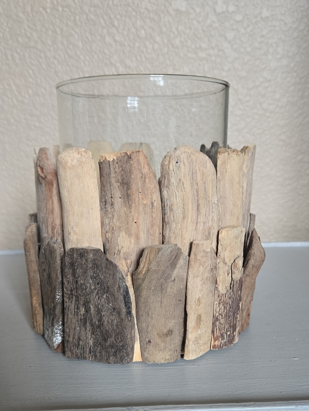Natural Driftwood Vase with Clear Glass Hurricane